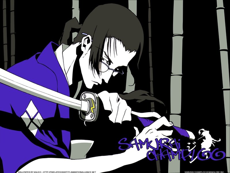 Anime Character with Sword — Purple, Dramatic, Night, Bamboo
