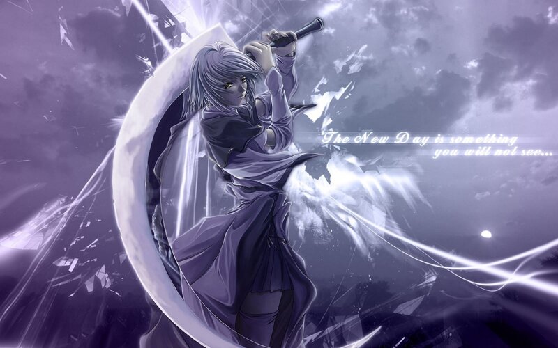 Anime Character with Sword — Purple, Dramatic, Night, Clouds