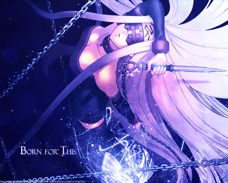 Anime Character with Sword — Purple, Dramatic, Night, Digital Art, Chains