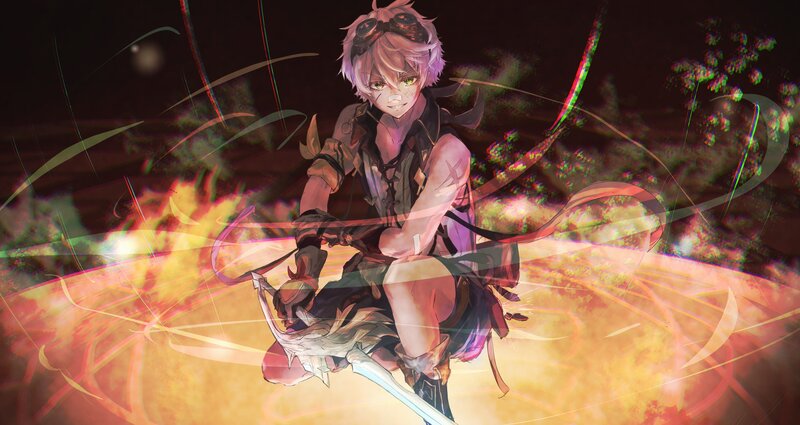 Anime Character with Sword — Purple, Dramatic, Night, Digital Art, Goggles