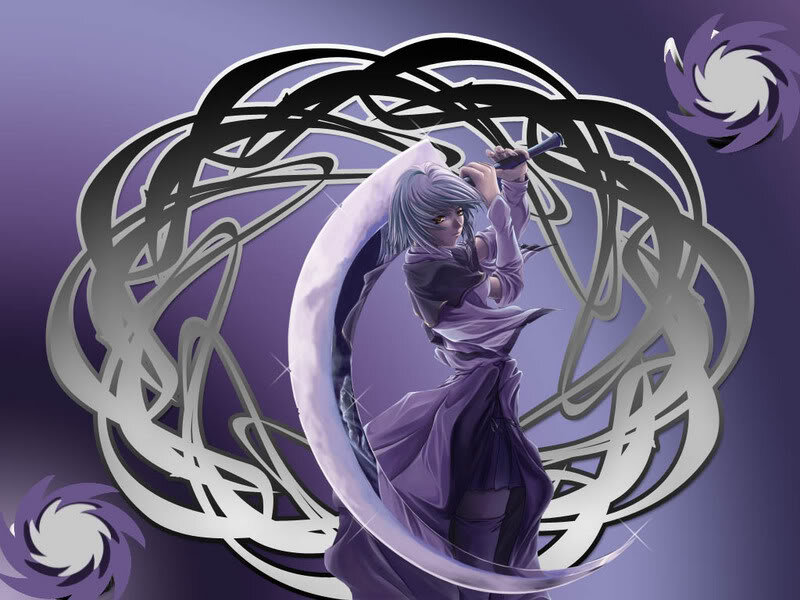 Anime Character with Sword — Purple, Dramatic, Night, Digital Art, Moon, Whirlwind