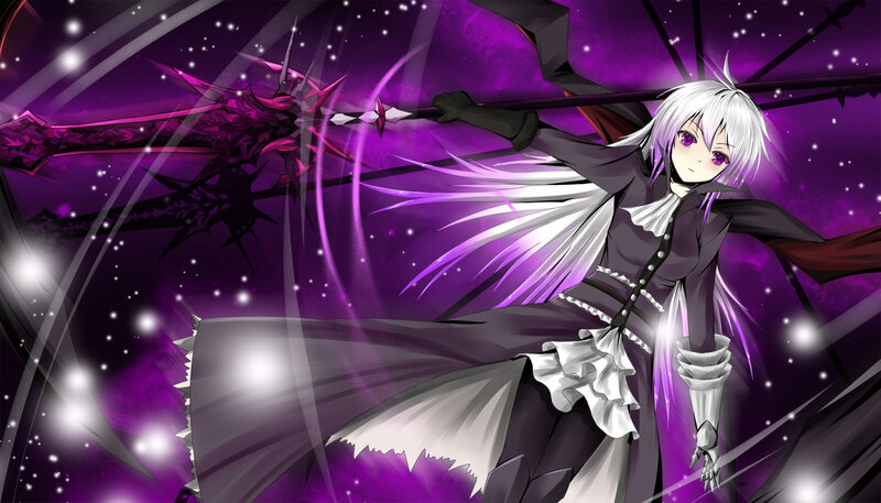 Anime Character with Sword — Purple, Dramatic, Night, Digital Art, Purple Background