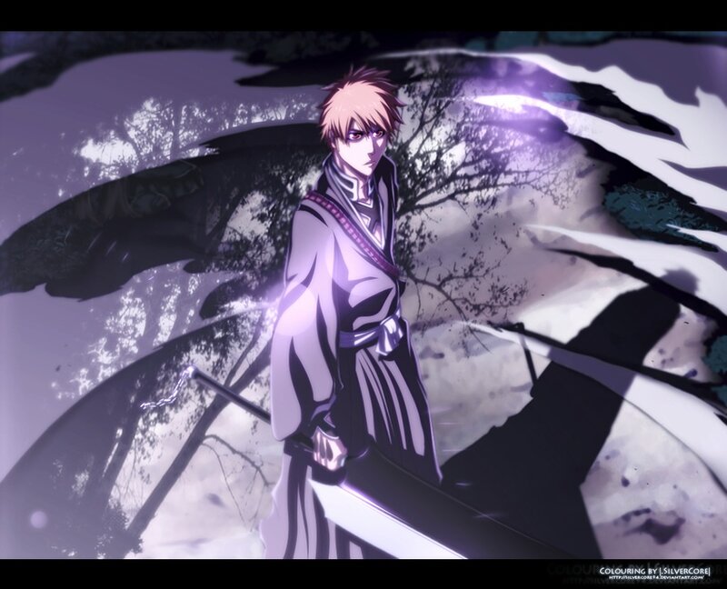 Anime Character with Sword — Purple, Dramatic, Night, Digital Art, Tree