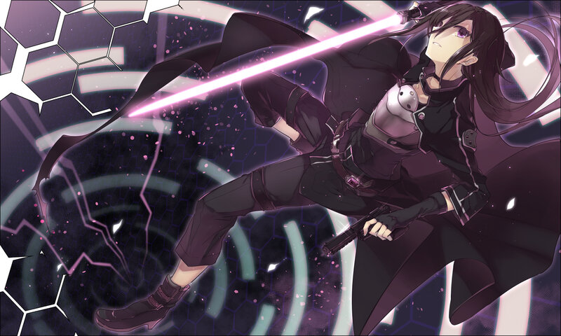Anime Character with Sword — Purple, Dramatic, Night, Gun