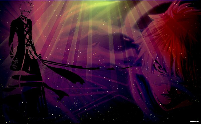 Anime Character with Sword — Purple, Dramatic, Night, Light Rays