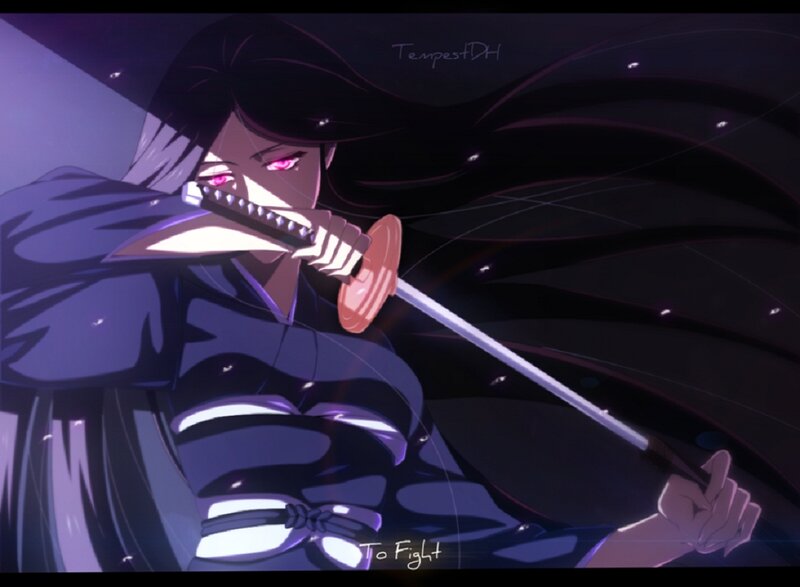 Anime Character with Sword — Purple, Dramatic, Night, Long Hair