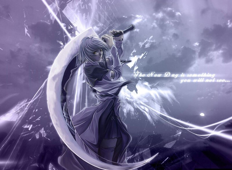 Anime Character with Sword — Purple, Dramatic, Night, Manga, Clouds, Lightning