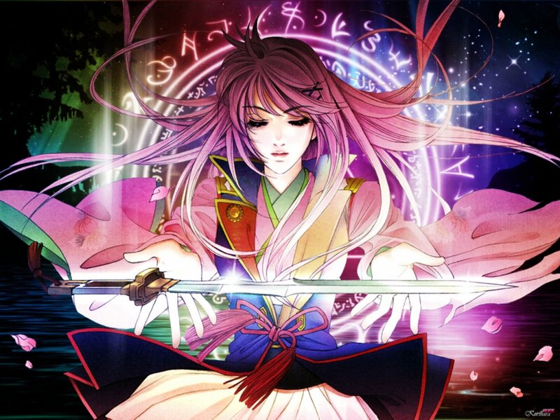 Anime Character with Sword — Purple, Dramatic, Night, Manga, Magic Circle