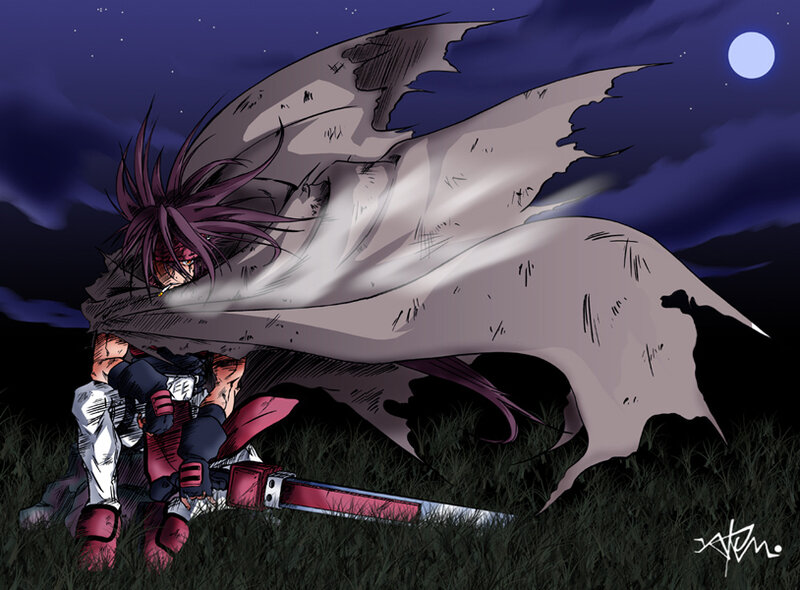 Anime Character with Sword — Purple, Dramatic, Night, Manga, Moon
