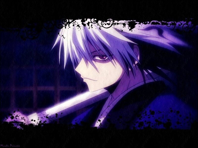 Anime Character with Sword — Purple, Dramatic, Night, Spiky Hair