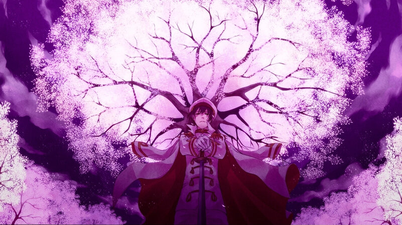 Anime Character with Sword — Purple, Dramatic, Night, Tree