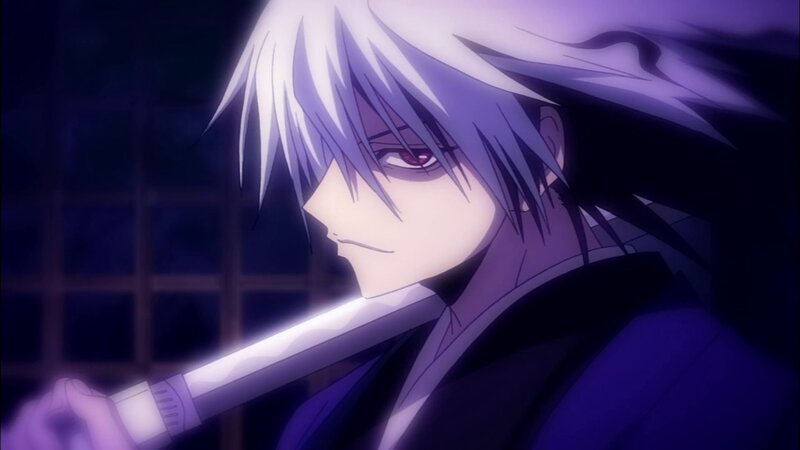 Anime Character with Sword — Purple, Dramatic, Night, White Hair