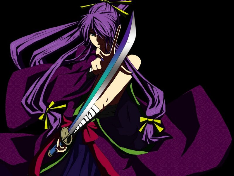 Anime Character with Sword — Purple, Dramatic, Purple Hair