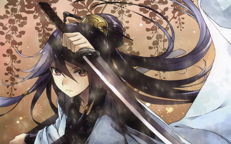 Anime Character with Sword — Purple, Dramatic, Spring