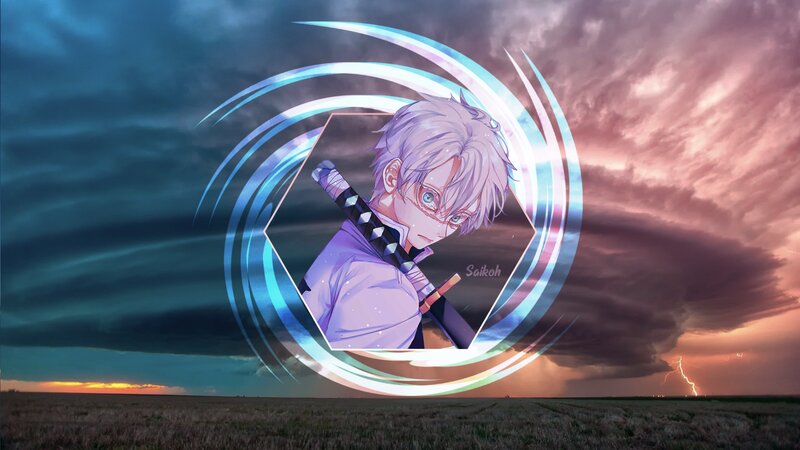 Anime Character with Sword — Purple, Dramatic, Sunset, Digital Art, Storm