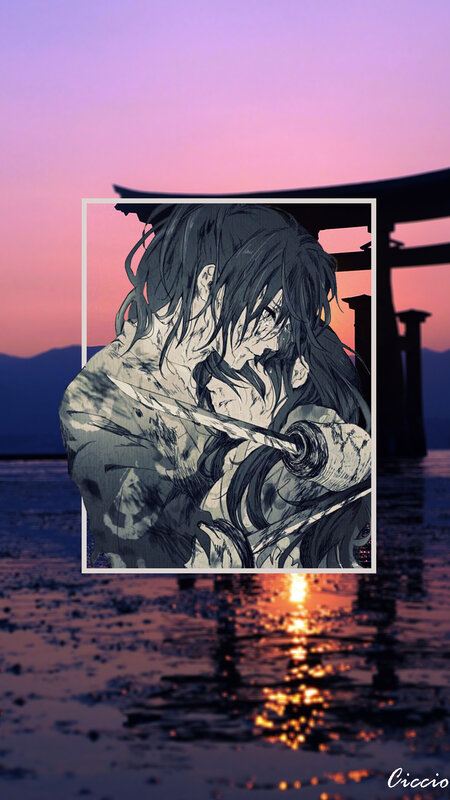 Anime Character with Sword — Purple, Dramatic, Sunset, Manga