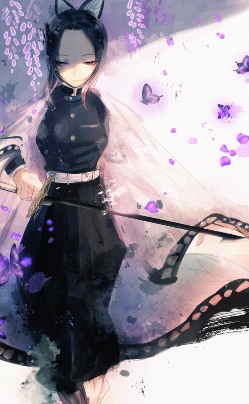 Anime Character with Sword — Purple, Serene, Digital Art