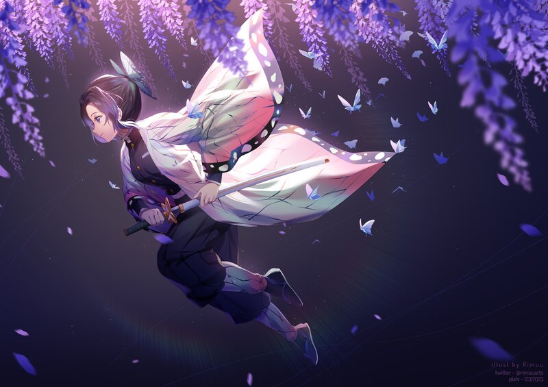 Anime Character with Sword — Purple, Serene, Night