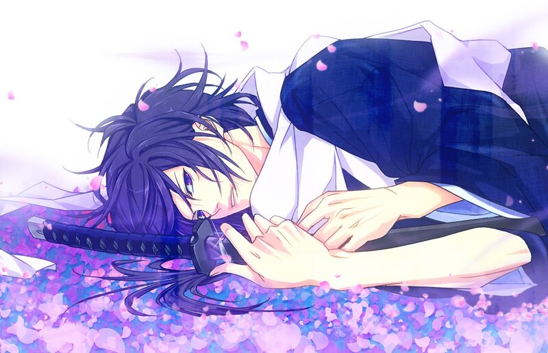 Anime Character with Sword — Purple, Serene, Spring