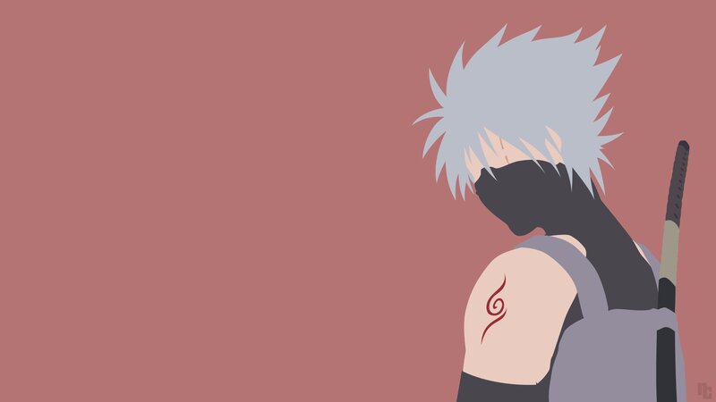 Anime Character with Sword — Red, Calm, Minimalist