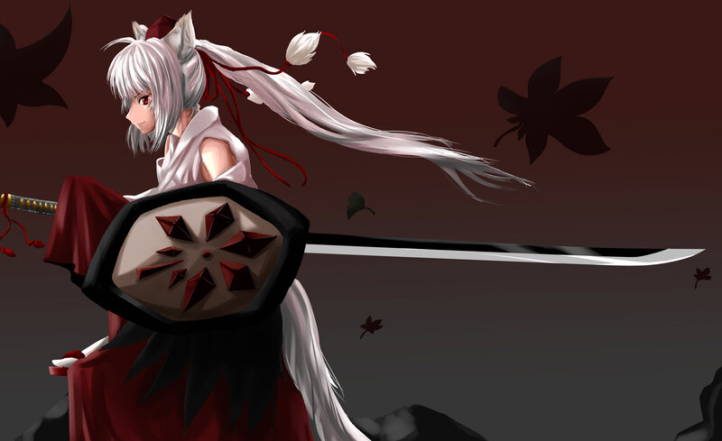 Anime Character with Sword — Red, Dramatic, Autumn, Digital Art