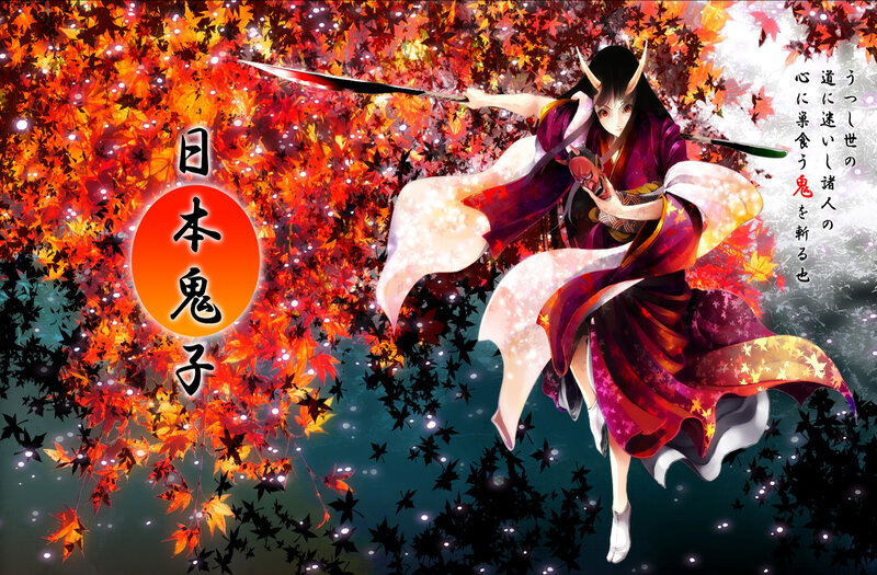 Anime Character with Sword — Red, Dramatic, Autumn, Maple Leaves