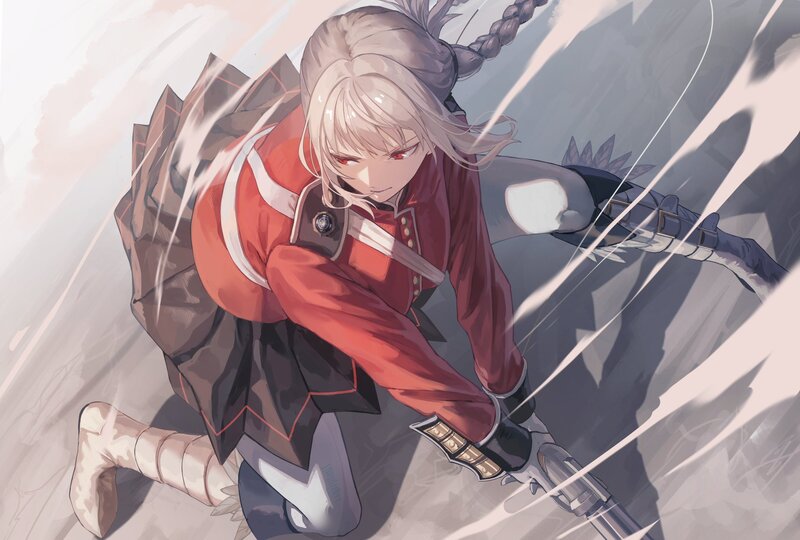 Anime Character with Sword — Red, Dramatic, Digital Art, Armor