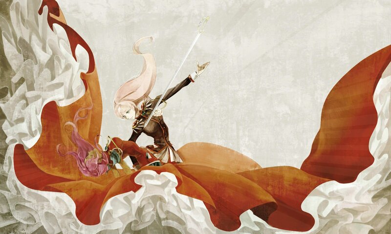 Anime Character with Sword — Red, Dramatic, Digital Art, Cloak, Long Hair