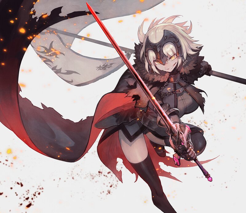 Anime Character with Sword — Red, Dramatic, Digital Art, Flag