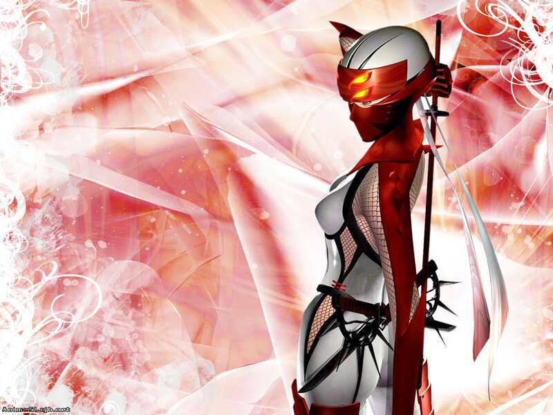 Anime Character with Sword — Red, Dramatic, Digital Art, Mask, Armor