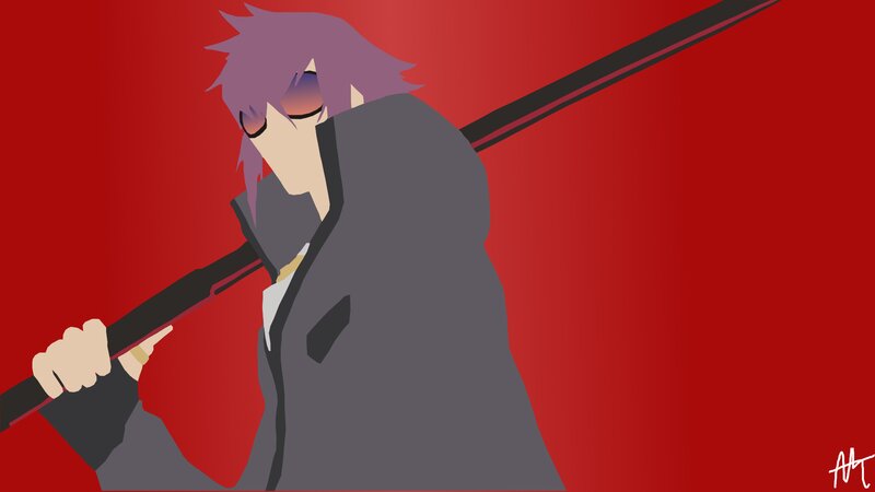 Anime Character with Sword — Red, Dramatic, Digital Art, Sunglasses, Coat