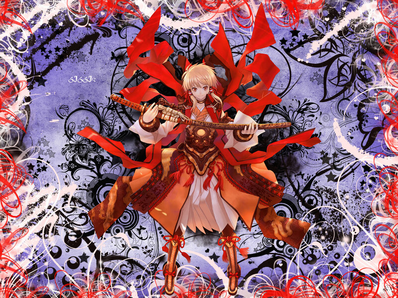 Anime Character with Sword — Red, Dramatic, Digital Art