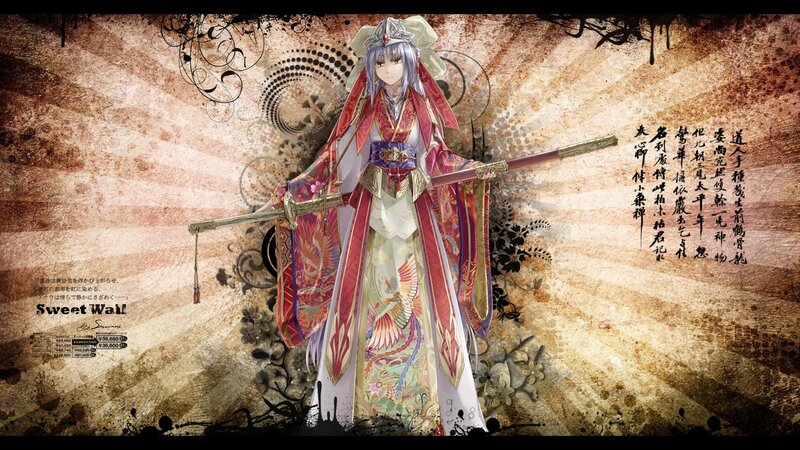 Anime Character with Sword — Red, Dramatic, Digital Art, Traditional Clothing, Japanese Text