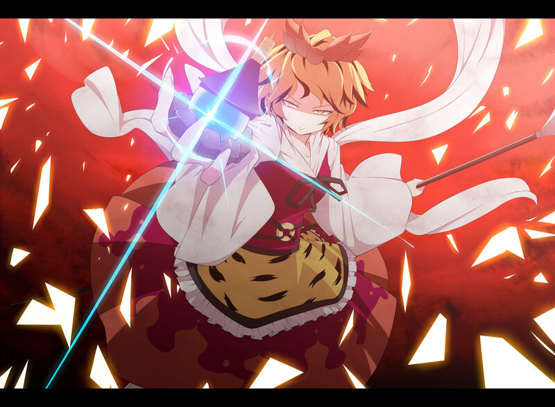 Anime Character with Sword — Red, Dramatic, Energy Beam