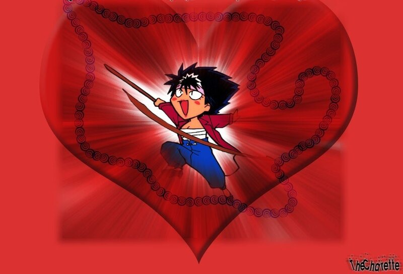 Anime Character with Sword — Red, Dramatic, Heart
