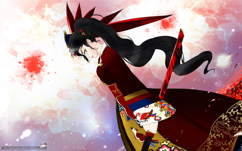 Anime Character with Sword — Red, Dramatic, Intense, Digital Art, Blood Splatter