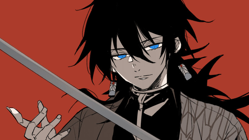 Anime Character with Sword — Red, Dramatic, Manga, Earrings