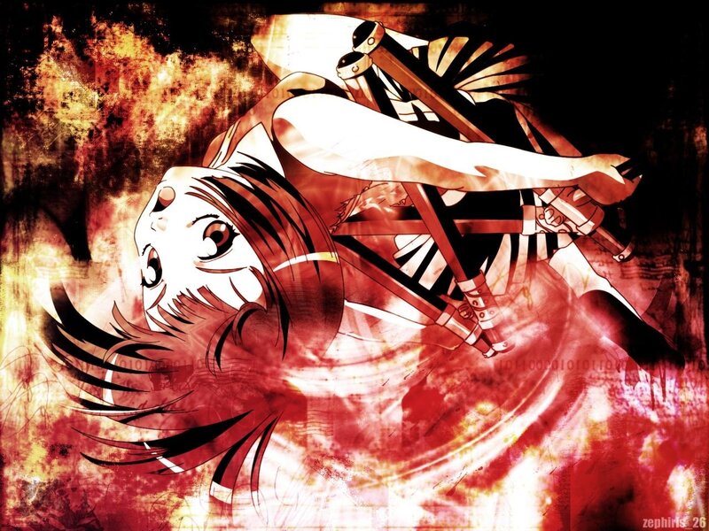 Anime Character with Sword — Red, Dramatic, Manga, Fire