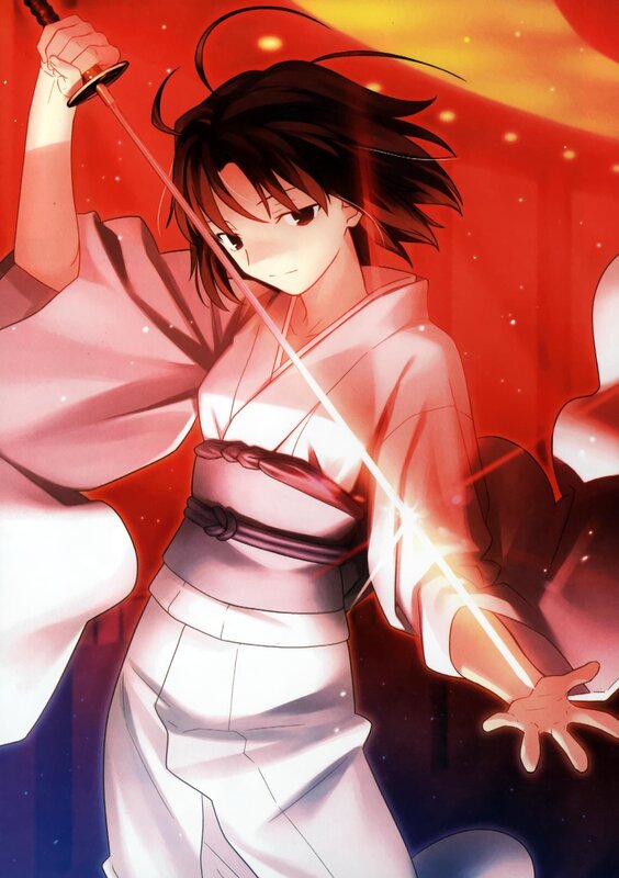 Anime Character with Sword — Red, Dramatic, Manga, Kimono, Red Background
