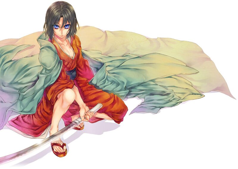 Anime Character with Sword — Red, Dramatic, Manga, Kimono