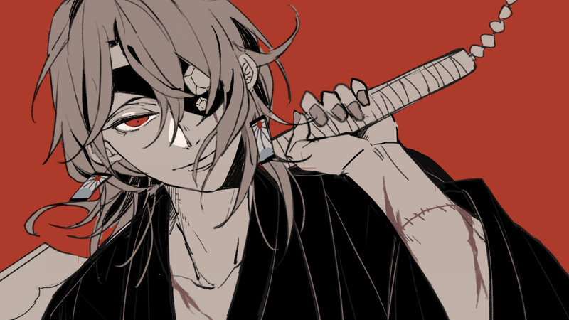 Anime Character with Sword — Red, Dramatic, Manga, Scar