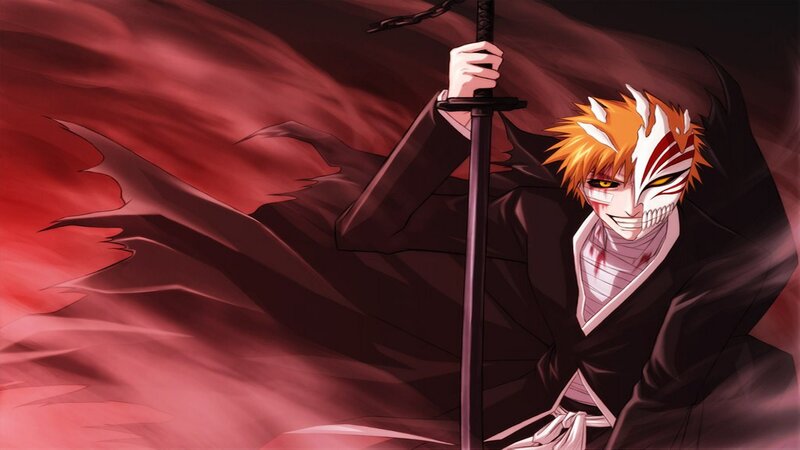 Anime Character with Sword — Red, Dramatic, Mask, Cape