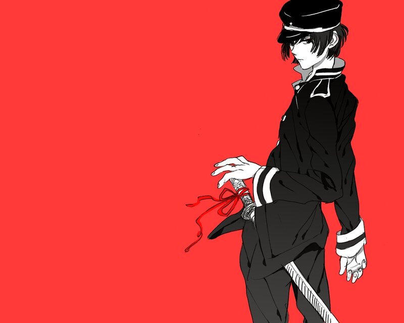 Anime Character with Sword — Red, Dramatic, Military Uniform