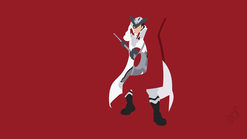 Anime Character with Sword — Red, Dramatic, Minimalist