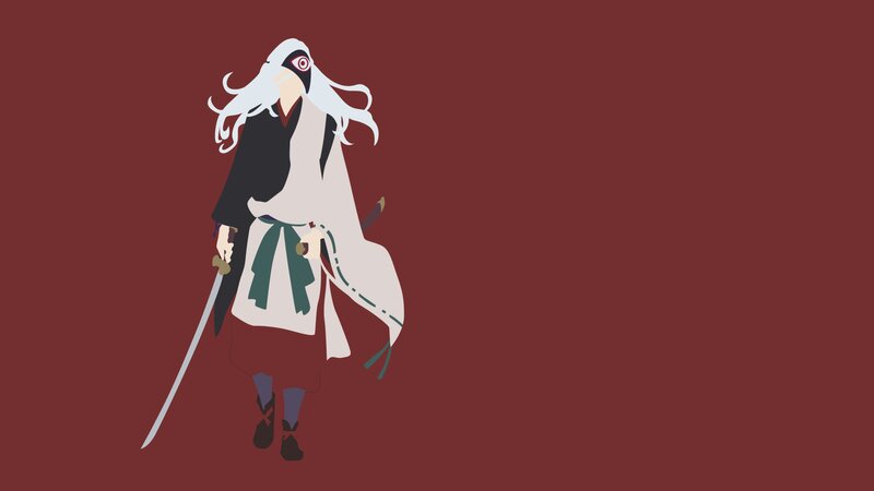 Anime Character with Sword — Red, Dramatic, Minimalist, White Hair