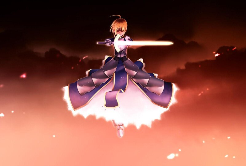 Anime Character with Sword — Red, Dramatic, Night, Clouds