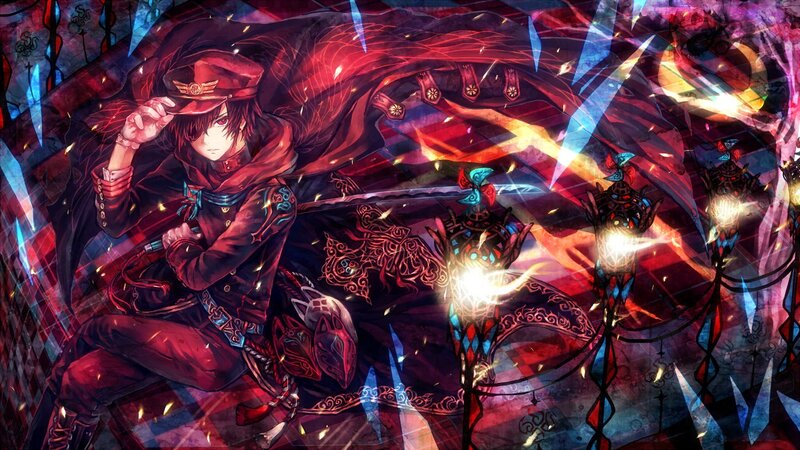 Anime Character with Sword — Red, Dramatic, Night, Digital Art, Capes