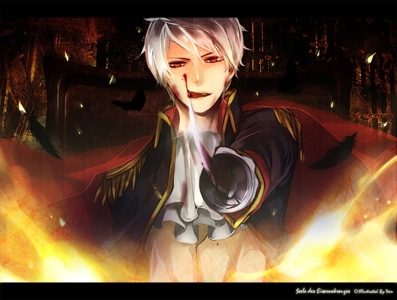 Anime Character with Sword — Red, Dramatic, Night, Digital Art, Fire