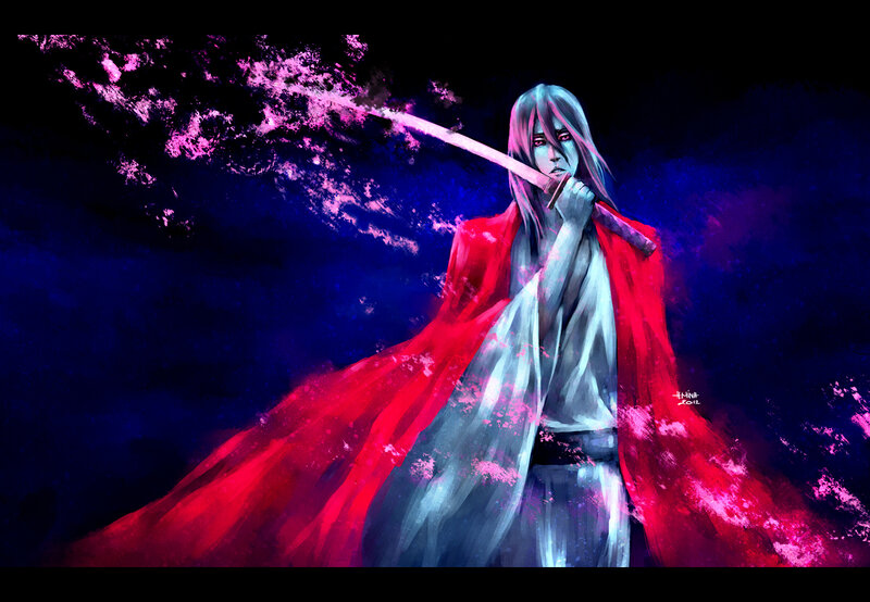 Anime Character with Sword — Red, Dramatic, Night, Digital Art, Red Cloak