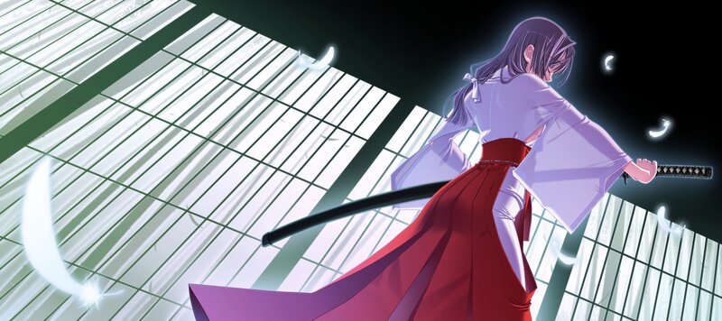 Anime Character with Sword — Red, Dramatic, Night, Feather